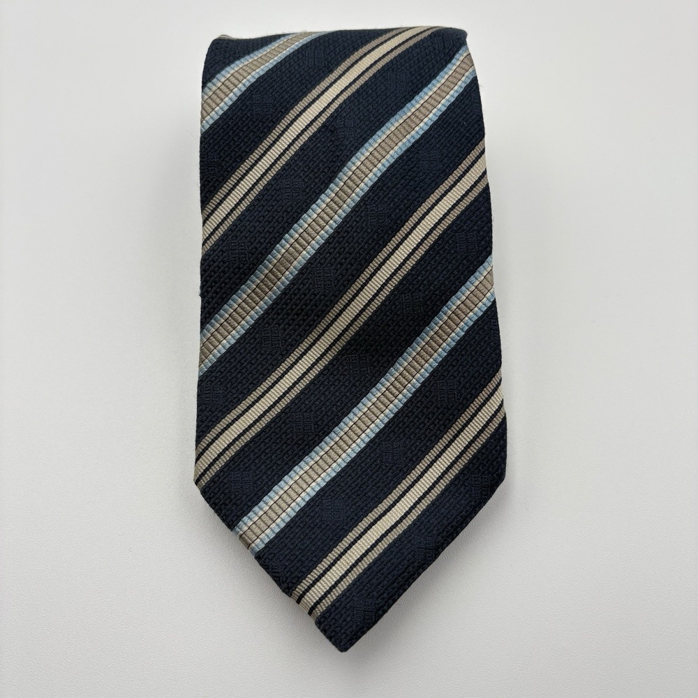 Givenchy Paris Silk Tie Navy Blue Tan Light Blue Diagonal Stripe Made in Italy